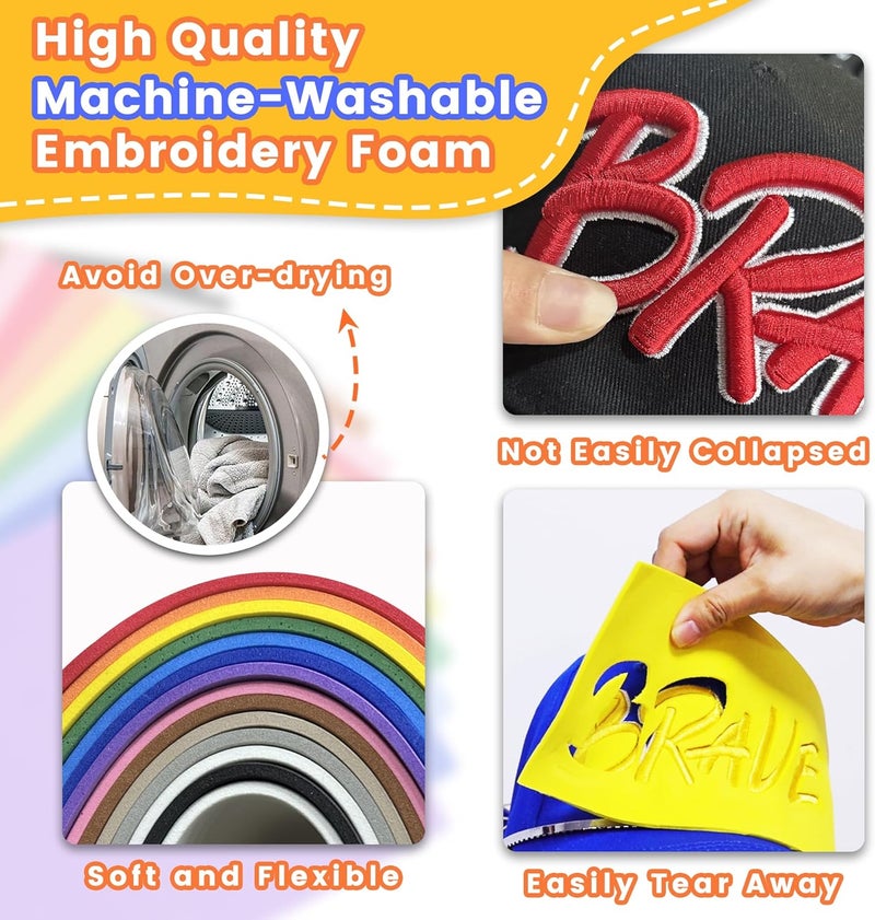 New brothread - 15 Options- 6PCS Embroidery Puffy Foam 9″x12″ Large Size 3MM Creating 3D Embroidery Effect for Caps, Garments, Jackets, Bags, Backpacks and More - 3xBlack + 3xWhite - Image 3
